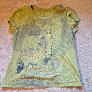 Y2k Alpha wolf T shirt, green black, medium